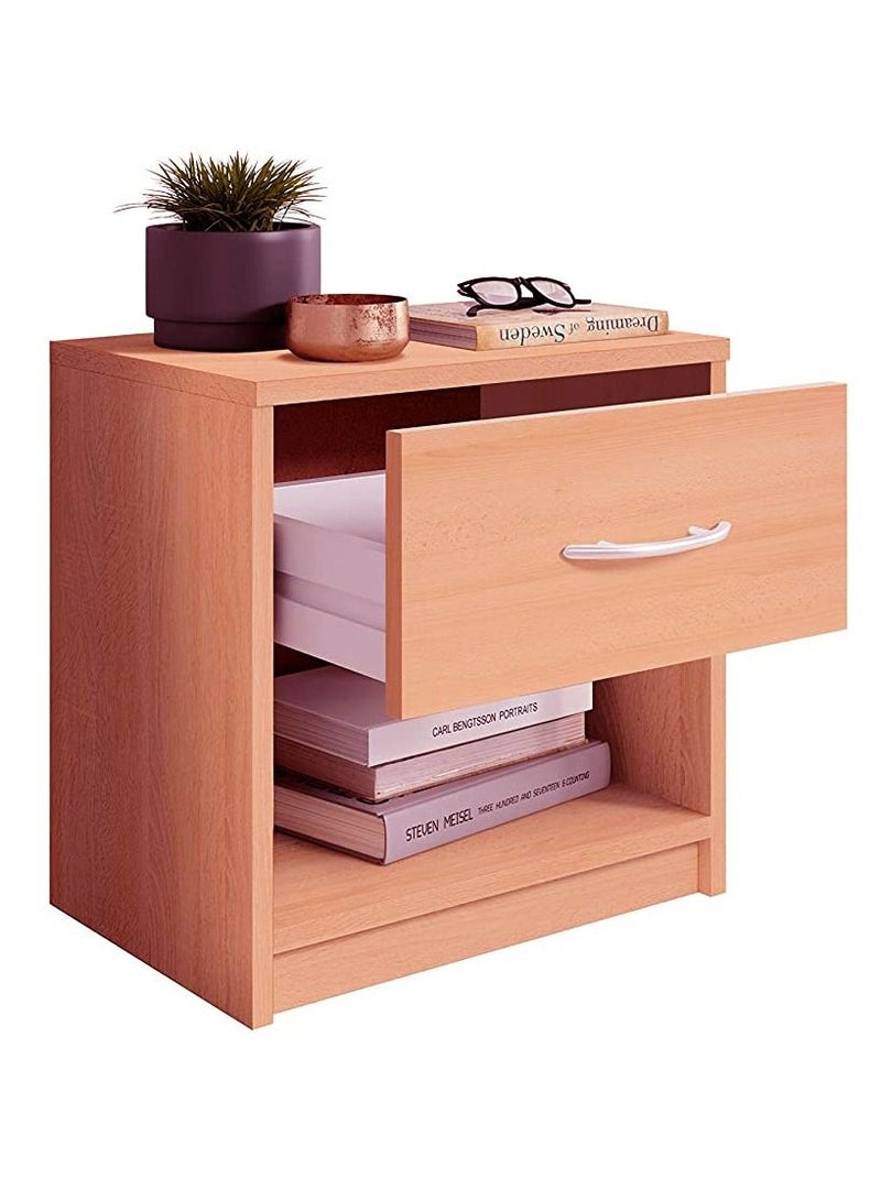 MODERN HOME Modern Beige Nightstand with Drawer and Shelf Storage - Stylish and Compact Side Table - Image 4