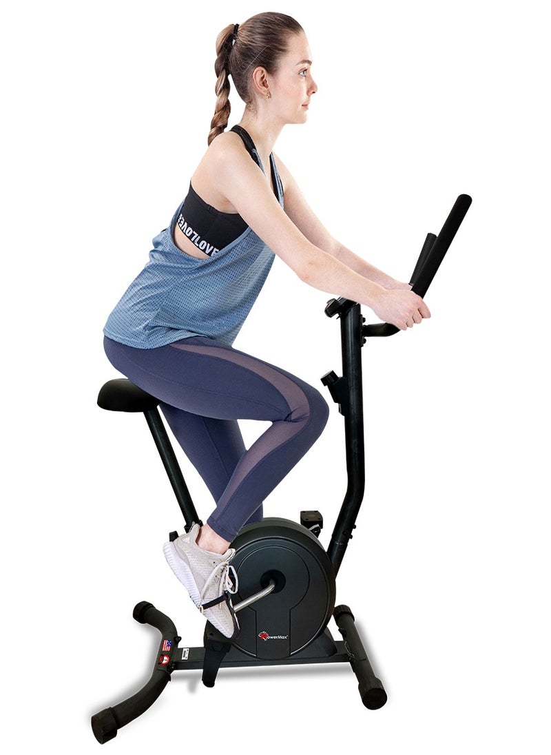 PowerMax Fitness PowerMax Fitness® BU-300 Magnetic Exercise Upright Bike for Home [Flywheel:2kg, Max User Weight:100kg, LCD Display, Vertical Seat Adjustment] Black Bike  - Image 1