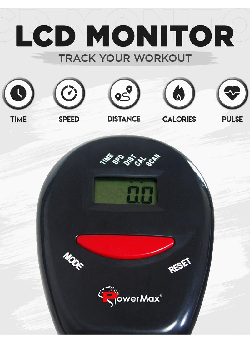 PowerMax Fitness PowerMax Fitness® BU-300 Magnetic Exercise Upright Bike for Home [Flywheel:2kg, Max User Weight:100kg, LCD Display, Vertical Seat Adjustment] Black Bike  - Image 3