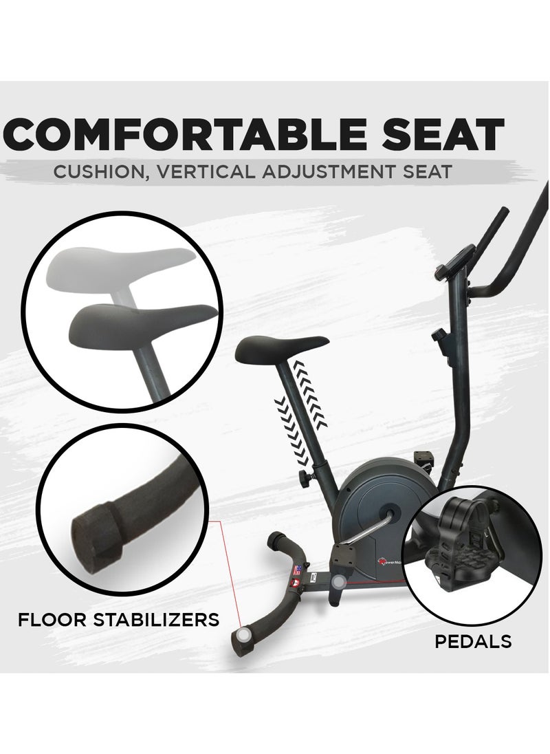 PowerMax Fitness PowerMax Fitness® BU-300 Magnetic Exercise Upright Bike for Home [Flywheel:2kg, Max User Weight:100kg, LCD Display, Vertical Seat Adjustment] Black Bike  - Image 4