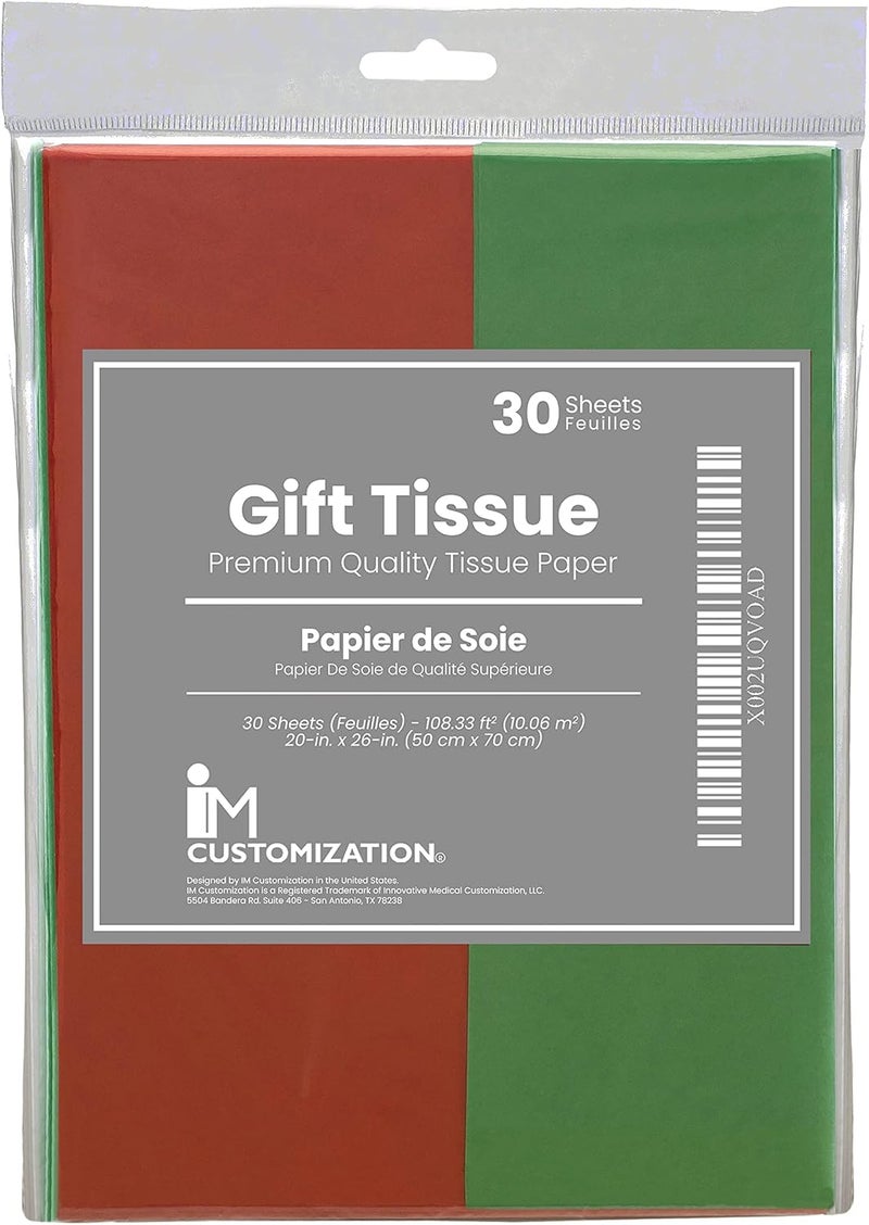 IM Customization Red and Green Christmas Tissue Paper - 30 Sheets - 20 x 26 Inches - for Christmas Gifts, Holiday Crafts, and More - Image 1