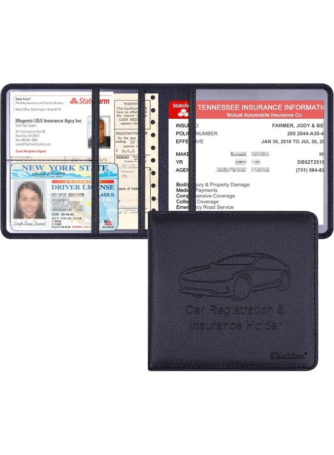 Techion Car Insurance and Registration Holder, 5.5 x 5 Inch PU Leather Vehicle Glove Box Organizer Wallet Case for Insurance Card, Driver License, Paperwork - Black - Image 1