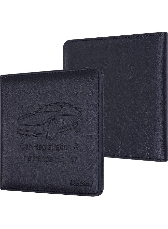 Techion Car Insurance and Registration Holder, 5.5 x 5 Inch PU Leather Vehicle Glove Box Organizer Wallet Case for Insurance Card, Driver License, Paperwork - Black - Image 2