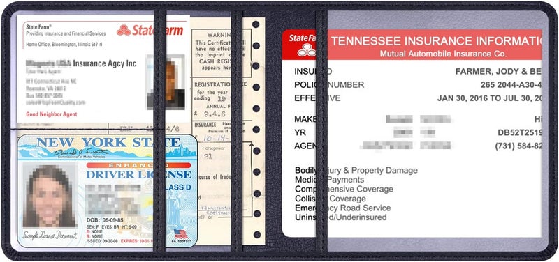 Techion Car Insurance and Registration Holder, 5.5 x 5 Inch PU Leather Vehicle Glove Box Organizer Wallet Case for Insurance Card, Driver License, Paperwork - Black - Image 3