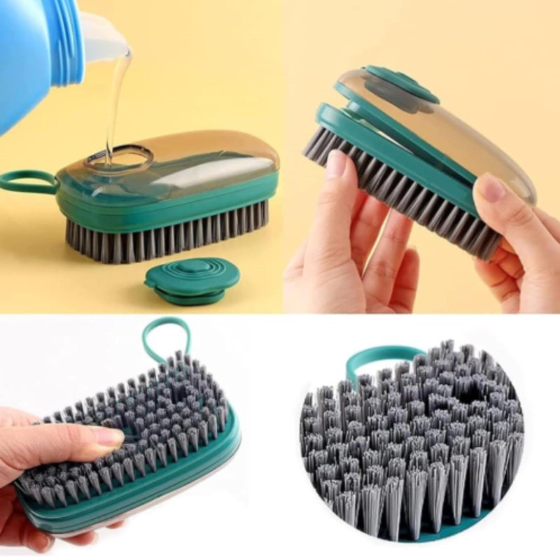 Eotia Soap Dispensing Shoe Cleaning Brush 2 Pack with Handle – Multipurpose Scrub Brush for Clothes, Tiles, Kitchen, Bathroom – Heavy Duty Bristles – Refillable – Multi-Color - Image 3
