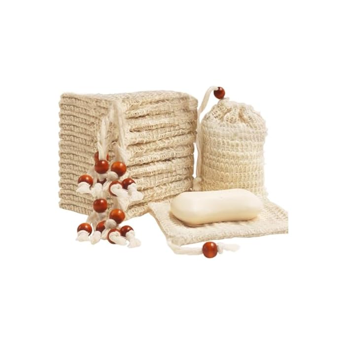 Natural Sisal Soap Saver Bag for Soap Bar Organic Soap Pouch for Exfoliating Lathers and Air Dry Soap Bar Shower Soap Saver Bag (20pcs)
