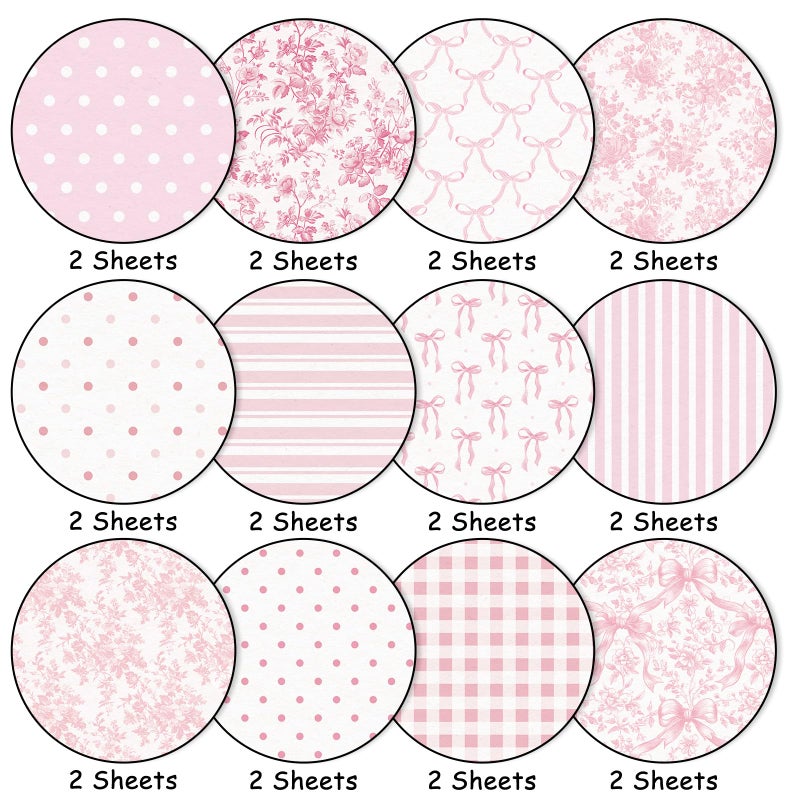 FYSUIMU 24 Sheets Pink Bow Floral Pattern Paper Chinoiserie Scrapbook Specialty Paper Double Sided Craft Papers for DIY Card Making Photo Album Decor, 11.8 x 11.8 Inch - Image 3