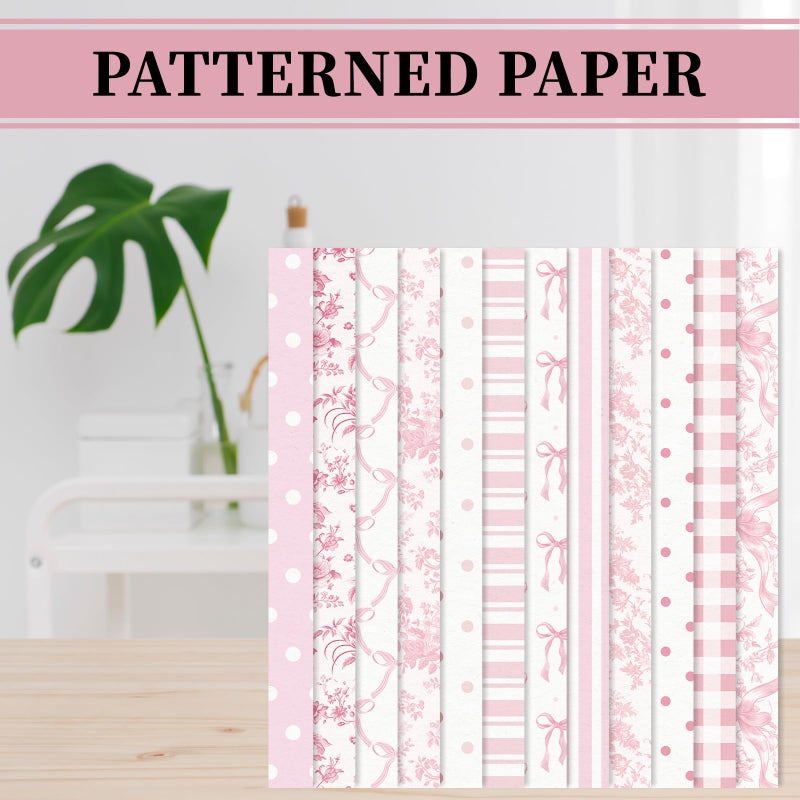 FYSUIMU 24 Sheets Pink Bow Floral Pattern Paper Chinoiserie Scrapbook Specialty Paper Double Sided Craft Papers for DIY Card Making Photo Album Decor, 11.8 x 11.8 Inch - Image 4