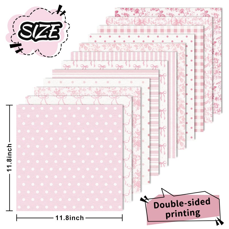 FYSUIMU 24 Sheets Pink Bow Floral Pattern Paper Chinoiserie Scrapbook Specialty Paper Double Sided Craft Papers for DIY Card Making Photo Album Decor, 11.8 x 11.8 Inch - Image 2