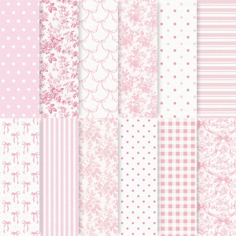 FYSUIMU 24 Sheets Pink Bow Floral Pattern Paper Chinoiserie Scrapbook Specialty Paper Double Sided Craft Papers for DIY Card Making Photo Album Decor, 11.8 x 11.8 Inch - Image 1