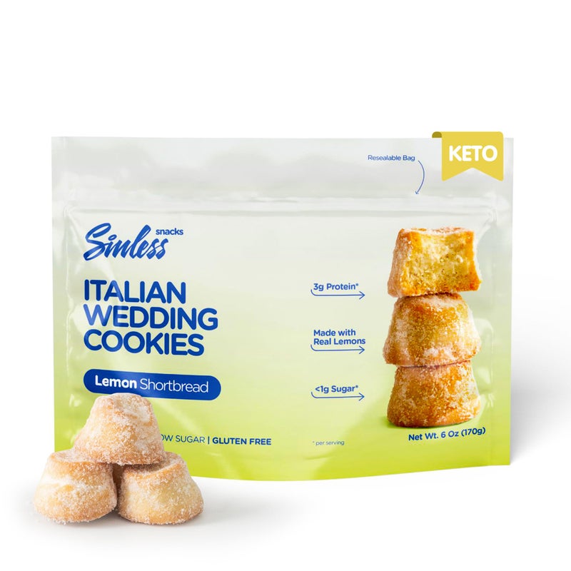 SINLESS SNACKS Keto Cookie Snack, Italian Wedding Lemon, Zesty Lemon Shortbread Gluten-Free Italian Cookies, Low Sugar Friendly Snacks - Image 1