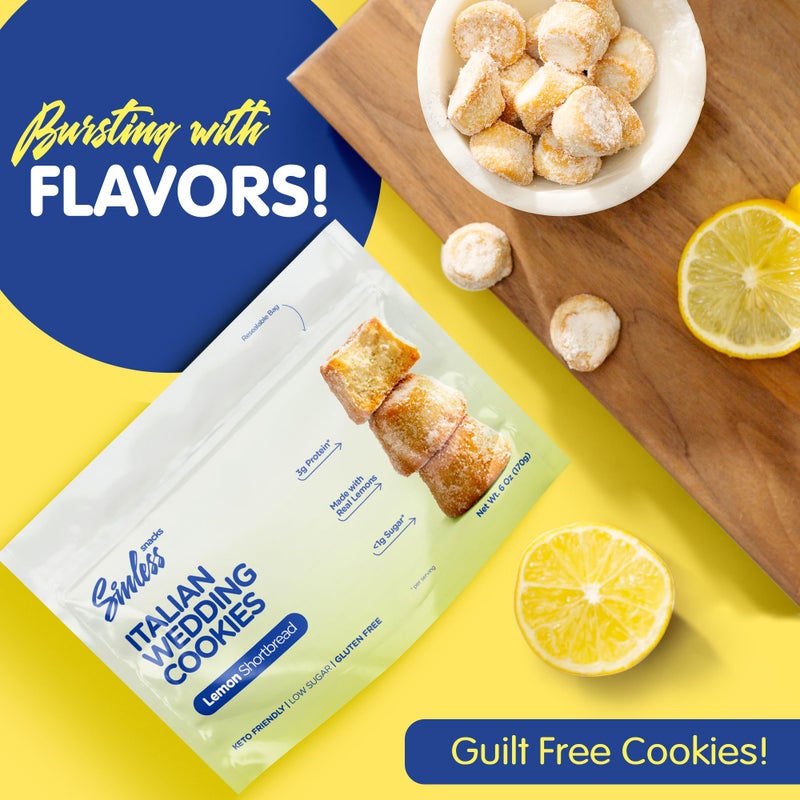 SINLESS SNACKS Keto Cookie Snack, Italian Wedding Lemon, Zesty Lemon Shortbread Gluten-Free Italian Cookies, Low Sugar Friendly Snacks - Image 2