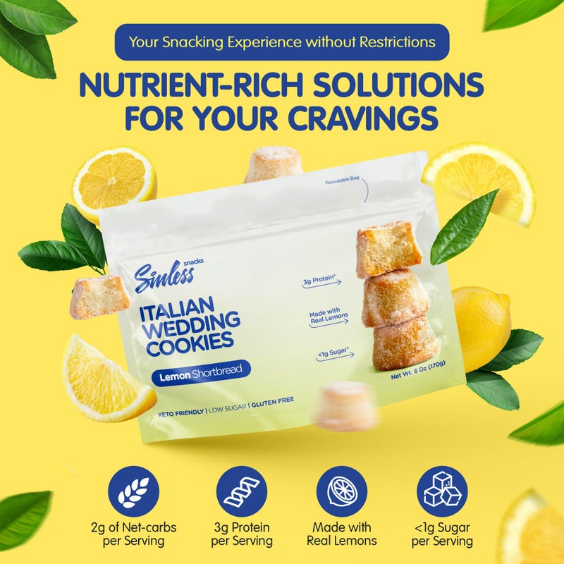 SINLESS SNACKS Keto Cookie Snack, Italian Wedding Lemon, Zesty Lemon Shortbread Gluten-Free Italian Cookies, Low Sugar Friendly Snacks - Image 4