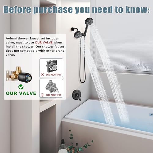 Aolemi Shower Faucet Set Rain Shower Head System Shower Trim Kit Pressure Roughin Valve Included ABS 8 Setting Dual Shower Head and Handheld Spray Oil Rubbed Bronze - Image 3