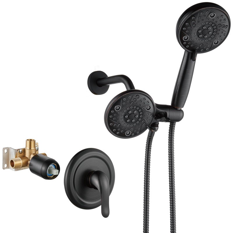 Aolemi Shower Faucet Set Rain Shower Head System Shower Trim Kit Pressure Roughin Valve Included ABS 8 Setting Dual Shower Head and Handheld Spray Oil Rubbed Bronze - Image 2