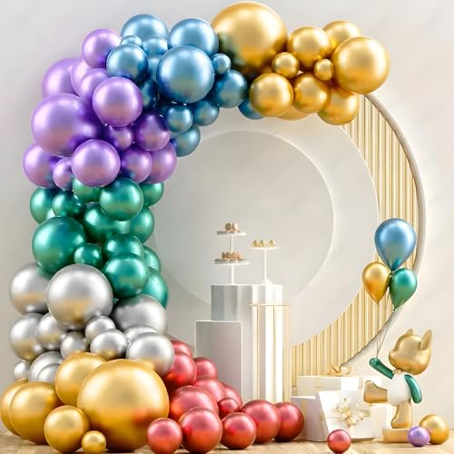 Juzfun Chrome Balloon for Birthday Decoration Kit Metallic Multicolour 20 pcs Latex Glossy Finish Party Balloons for Wedding, Anniversary Celebration 10 Inch Helium & Air Supported - Image 5