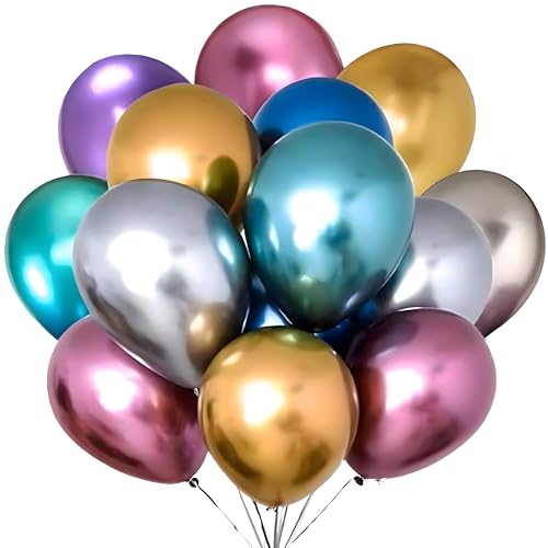 Juzfun Chrome Balloon for Birthday Decoration Kit Metallic Multicolour 20 pcs Latex Glossy Finish Party Balloons for Wedding, Anniversary Celebration 10 Inch Helium & Air Supported - Image 1