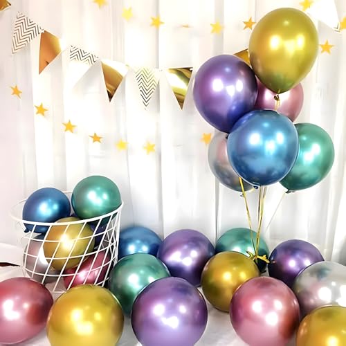 Juzfun Chrome Balloon for Birthday Decoration Kit Metallic Multicolour 20 pcs Latex Glossy Finish Party Balloons for Wedding, Anniversary Celebration 10 Inch Helium & Air Supported - Image 3