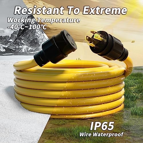 PlugSaf 50FT 30 Amp Generator Extension Cord 4 Prong, NEMA L14-30P/L14-30R 10 Gauge STW 125/250V Twist Lock Generator Cord Heavy Duty, Yellow ETL Listed - Image 4