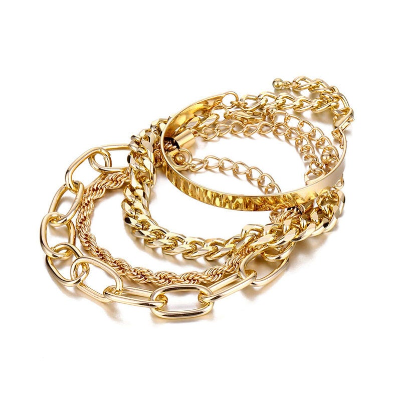 IFKM Gold Bracelets for Women, 14K Gold Plated Dainty Layered Chain Bracelets Adjustable Cute Bangle Link Bracelet Set (4 PCS Gold Plated) - Image 1