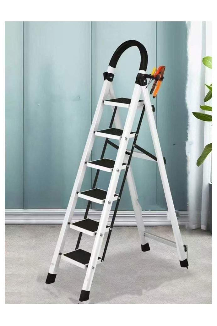 فاشون هوم سلم قابل للطي متعدد الوظائف من 6 خطوات مع مشبك مضاد للترهل للاستخدام الداخلي ورف تخزين مناسب للمطبخ والمنزل وغرفة المعيشة 44 × 105 × 160 سم - Image 1