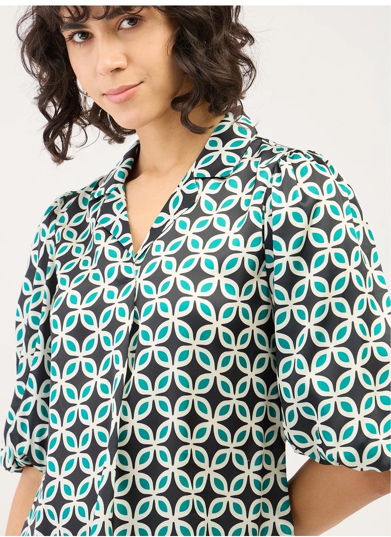 Salt Attire Women's Geometric Patterned Top | Notched Collar with Front Pleat Detail & 3/4 Length Blouson Sleeves | Stylish, Modern Design for Versatile Day to-Night Wear  - Image 5
