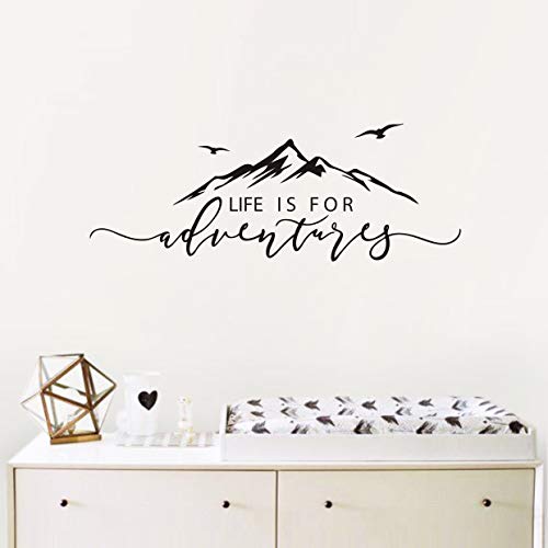 GESTYZ Life is for Adventures Wall Decal, Mountain Design Wall Sticker, Flying Birds Wall Sticker, Travel Decor, Adventure Decor, Home Decal Wall Stickers Y15 (57X23cm, Black) - Image 1