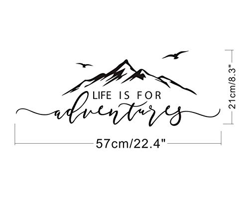 GESTYZ Life is for Adventures Wall Decal, Mountain Design Wall Sticker, Flying Birds Wall Sticker, Travel Decor, Adventure Decor, Home Decal Wall Stickers Y15 (57X23cm, Black) - Image 5