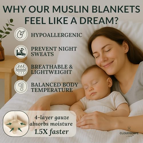 CloudScape Linen Cloud Scape Linen Oversized 4 Layer Muslin Blanket Queen Size - 100% Cotton, Lightweight & Breathable All Season Gauze, Pre-Washed, fits Full Bed, 92x92, White - Image 4