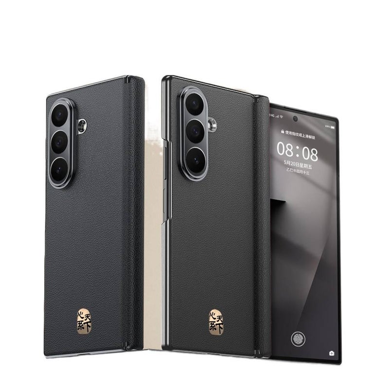 غطاء واقي | أسود | ملمس جلد | حماية من السقوط | تغطية كاملة | مقاوم للصدمات لـ Samsung Galaxy Z Fold 7 - Image 1