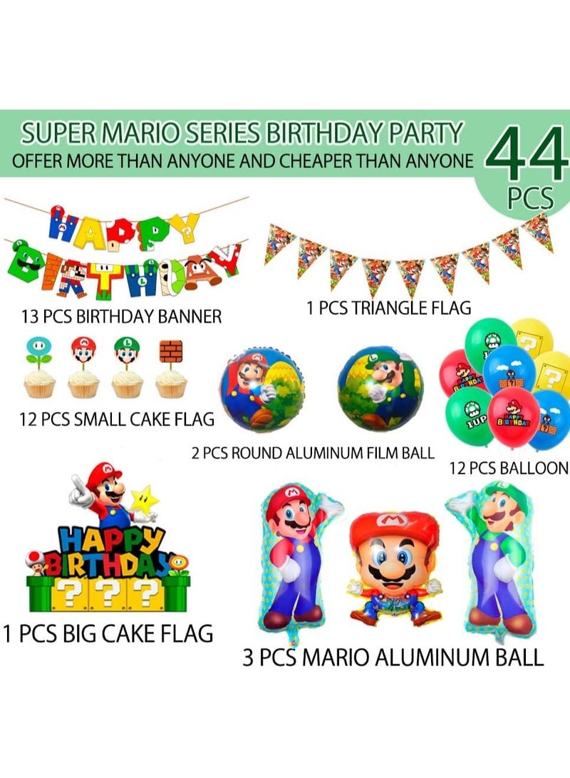 FRUITFUL PARTY Mario Birthday Party Supplies, 44pcs Mario Party Decorations Set Mario Bros Balloons, Mario Balloons Banners Cake Topper etc Mario Theme Birthday Party Supplies - Image 2