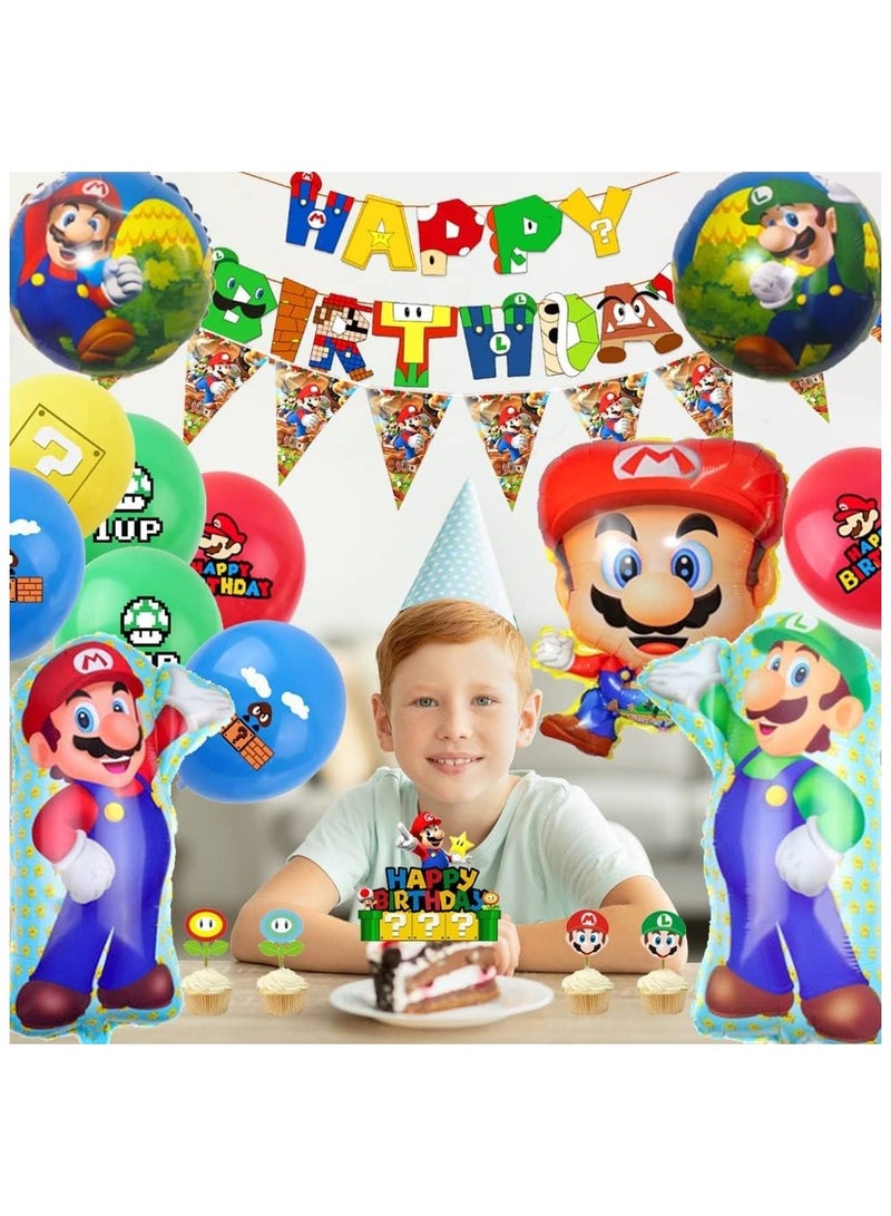 FRUITFUL PARTY Mario Birthday Party Supplies, 44pcs Mario Party Decorations Set Mario Bros Balloons, Mario Balloons Banners Cake Topper etc Mario Theme Birthday Party Supplies - Image 4