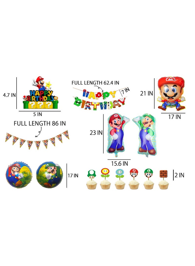 FRUITFUL PARTY Mario Birthday Party Supplies, 44pcs Mario Party Decorations Set Mario Bros Balloons, Mario Balloons Banners Cake Topper etc Mario Theme Birthday Party Supplies - Image 3