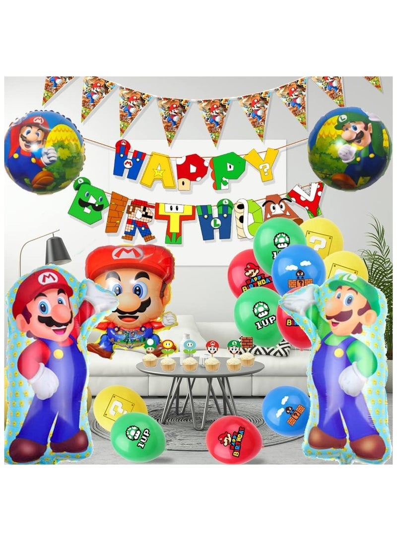 FRUITFUL PARTY Mario Birthday Party Supplies, 44pcs Mario Party Decorations Set Mario Bros Balloons, Mario Balloons Banners Cake Topper etc Mario Theme Birthday Party Supplies - Image 5
