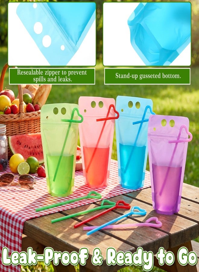 LemonRoad 100 Pcs Drink Pouches with Straws 17oz Reclosable Juice Pouches Hand-held Translucent Leakproof Zipper Plastic Bags for Juice Cocktail Smoothies Slushies Party Drinks (Multicolor) - Image 4
