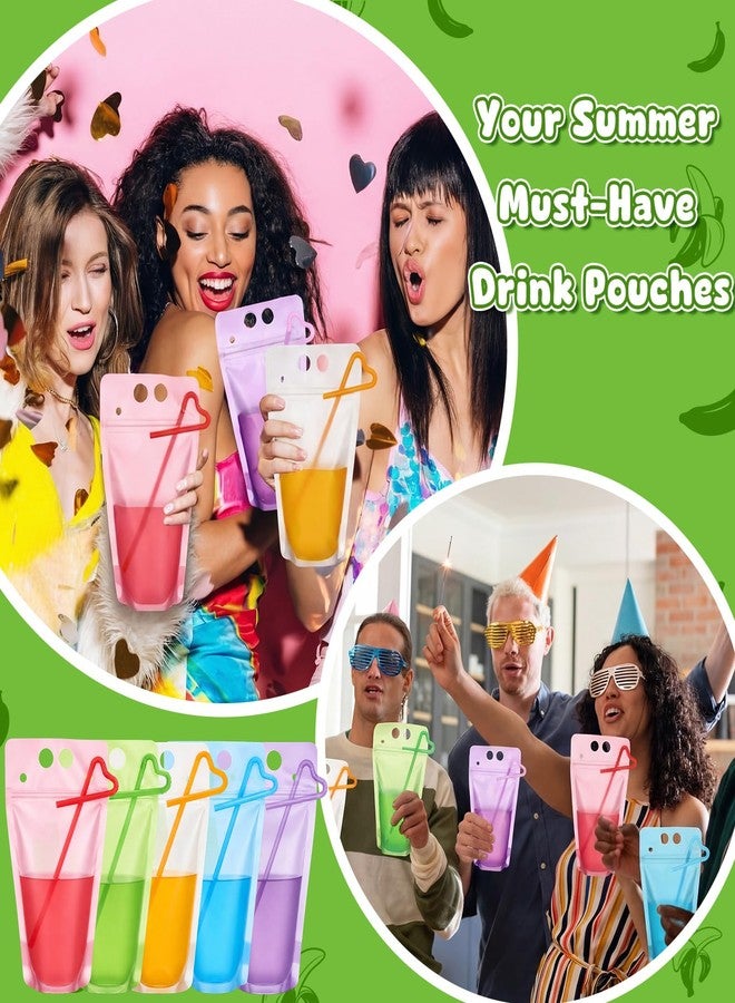 LemonRoad 100 Pcs Drink Pouches with Straws 17oz Reclosable Juice Pouches Hand-held Translucent Leakproof Zipper Plastic Bags for Juice Cocktail Smoothies Slushies Party Drinks (Multicolor) - Image 5