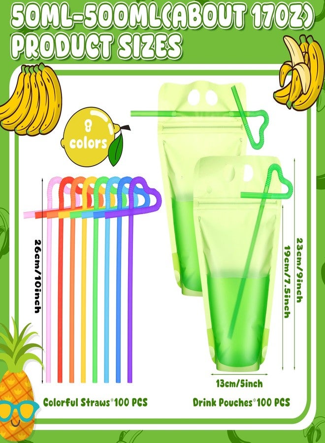 LemonRoad 100 Pcs Drink Pouches with Straws 17oz Reclosable Juice Pouches Hand-held Translucent Leakproof Zipper Plastic Bags for Juice Cocktail Smoothies Slushies Party Drinks (Multicolor) - Image 2