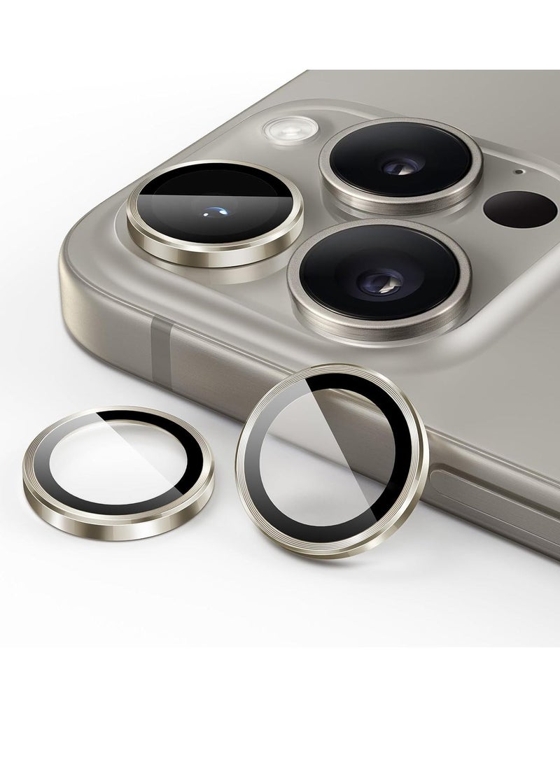 Raxoom Camera Lens Protector for iPhone 15 Pro 6.1-Inch and iPhone 15 Pro Max 6.7-Inch, 9H Tempered Glass Metal Individual Ring Cover, HD Clear, 3-Pack (Natural Titanium) - Image 1