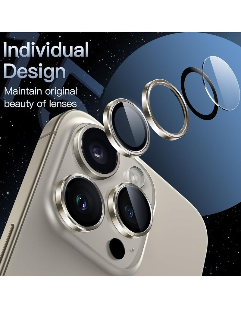 Raxoom Camera Lens Protector for iPhone 15 Pro 6.1-Inch and iPhone 15 Pro Max 6.7-Inch, 9H Tempered Glass Metal Individual Ring Cover, HD Clear, 3-Pack (Natural Titanium) - Image 2