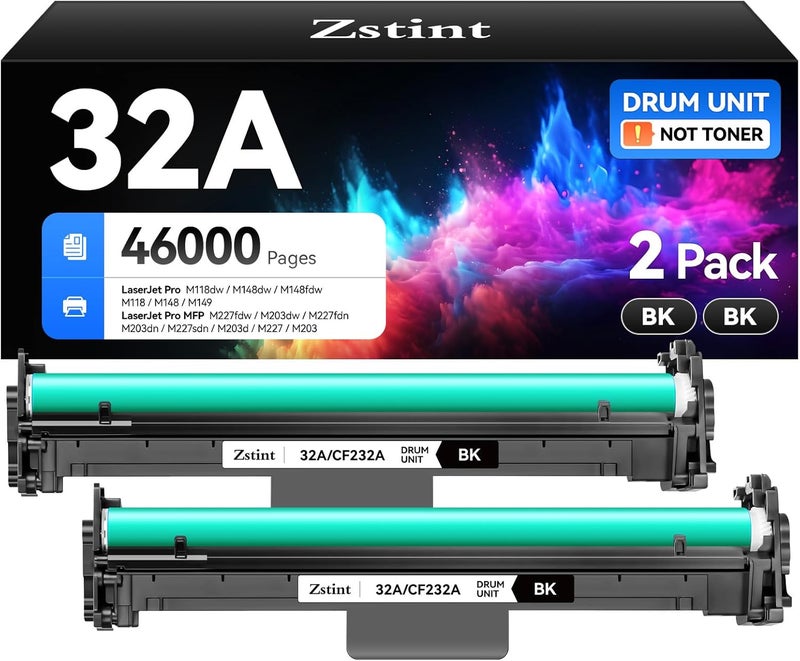 Zstint 32A CF232A Drum Unit（Not Toner) Black 2-Pack Replacement for HP 32A CF232A Imaging Drum LaserJet Pro MFP M227fdn M227fdw M227sdn M203dn M203dw M118dw M148dw M148fdw M149fdw M203 M206 M227 M230 Printer - Image 1