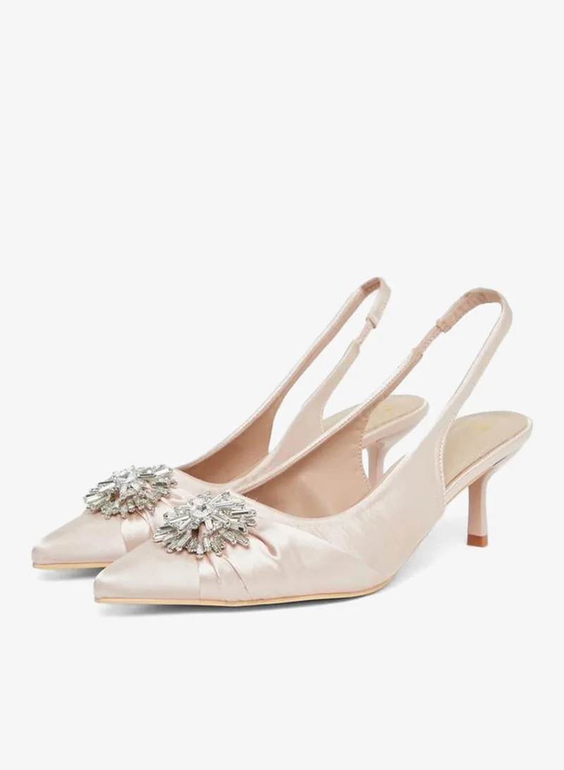 Styli Pink Embellished Slingback Low Heel Shoes
