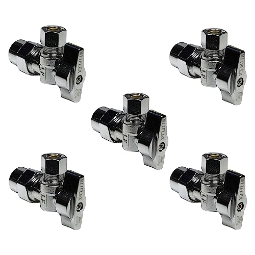 Miiflex Heavy Duty 1/2 in. CPVC SLIP Inlet x 3/8 in. OD Compression Outlet Chrome Plated Brass 1/4 Turn Single Piece Body Angle Valve (Pack of 5) - Image 1