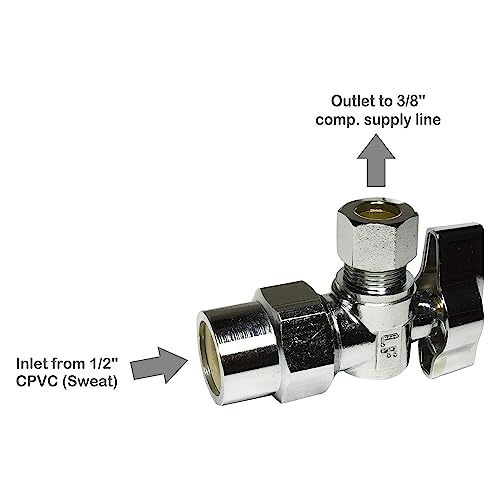 Miiflex Heavy Duty 1/2 in. CPVC SLIP Inlet x 3/8 in. OD Compression Outlet Chrome Plated Brass 1/4 Turn Single Piece Body Angle Valve (Pack of 5) - Image 3