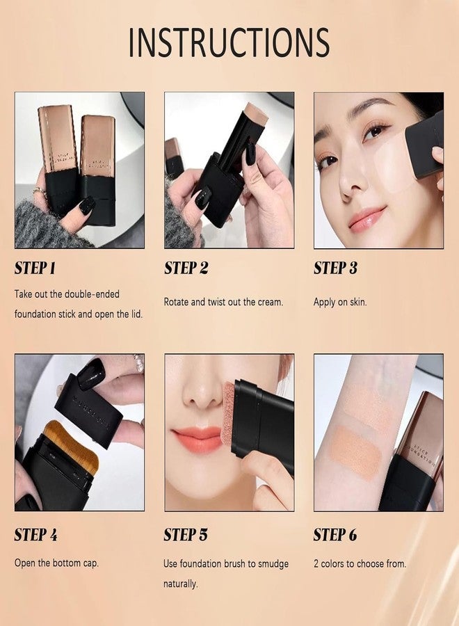 SHOPYSTAR 2-in-1 Korean Anti-Wrinkle Foundation Stick with Brush, Waterproof, Long-Lasting Double Head Makeup Stick for Flawless Coverage, Wrinkle Repair & Traceless Finish, Cover Blemishes, Natural Color (BASE, 20) - Image 3