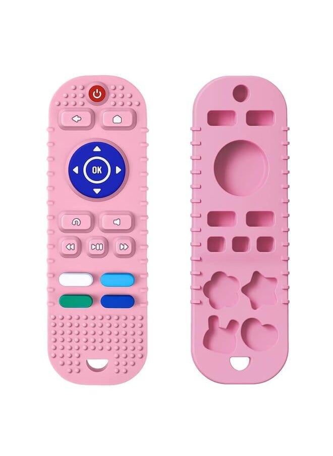 Generic - tekme Remote Control Shaped Teether for 6 to 12 Months Baby, Helps Biting Skills Development, Colour & Shape Recognition, Teething Toys for Babies and Toddlers (Pink) - Image 1