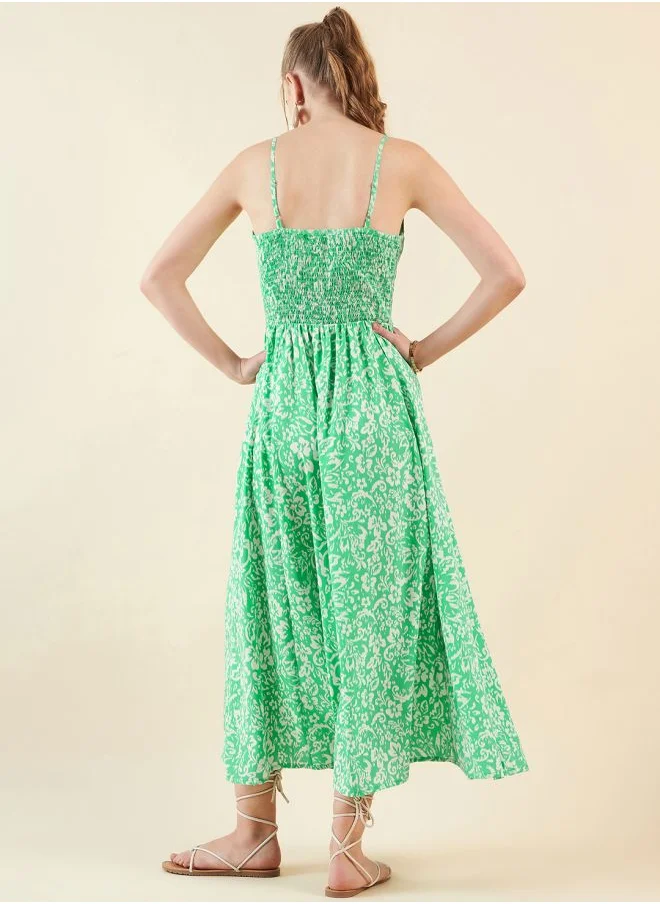 مرفوعة Women Flared Casual Floral Print Maxi Dress