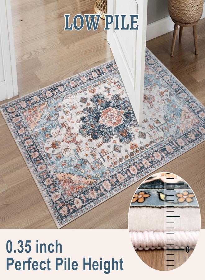 Tangsoo 2x6 Washable Runner Rug for Hallways, Non Slip Vintage Rugs, Soft Low Pile, Print Distressed Blue/Orange Carpet Runners for Kitchen Bedroom Entryway Bathroom Living Room - Image 3
