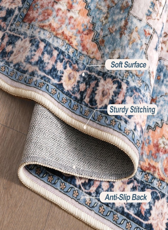 Tangsoo 2x6 Washable Runner Rug for Hallways, Non Slip Vintage Rugs, Soft Low Pile, Print Distressed Blue/Orange Carpet Runners for Kitchen Bedroom Entryway Bathroom Living Room - Image 5