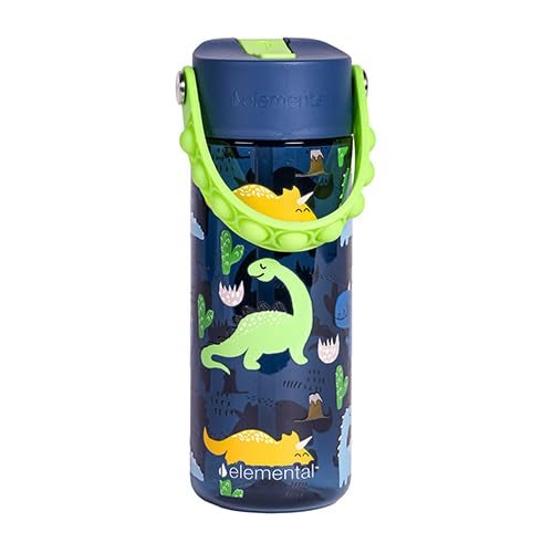 Elemental Water Bottles for Kids - Splash Kids Water Bottle for School with Pop-it Handle - BPA Free Tritan Plastic Water Bottle with Straw Leak Proof when Spout is Closed - Dinosaur- 18oz - Image 4