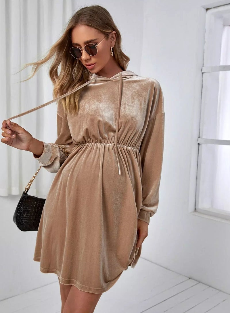 Maternity Drop Shoulder Drawstring Hoodie Dress - Image 1